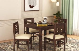 MAMTA DECORATION Solid Sheesham Wood 4 Seater Dining Table Set | Four Seater Dinner Table with 4 Cushions Chairs | Dinning Table Set 4 Seater for Living Room, Hotels & Restaurant | Walnut Finish