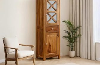 EXCEL Home Cross Pattern Solid Wood 1-Door Wardrobe in Provincial Teak Finish