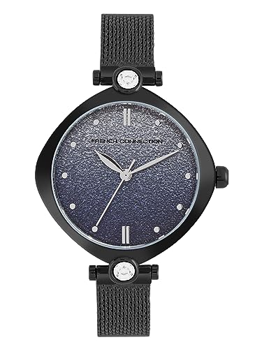 French Connection Sheen Blue Shimmer Round Analog Watch with Black Mesh Strap for Women – FCP45BM