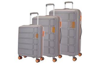 Kamiliant American Tourister Harrier Zing 3-Piece Luggage Set – 56, 68 & 78 Cm (PP) Hard-Sided 8-Wheel Spinner Suitcases/Trolley Bag (Small, Medium & Large) in Light Grey