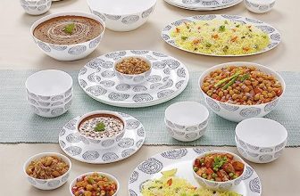 Larah By Borosil Moon Moonbeam Dinner Set – 36 Pcs, Opal Glass Dinner Plates & Bowls Crockery Set for Dinning, White