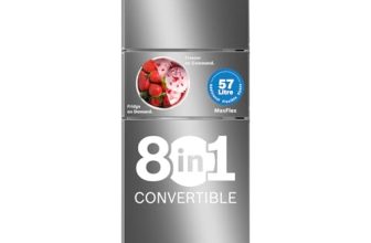 Bosch 303L, 3 Star, MaxFlex Convert Frost Free Triple Door Refrigerator | 8-in-1 Convertible Storage Modes | 57L Extra Convertible Zone | Cool Extend up to 18 hours (CMC33K03NI, Sparkly Steel)