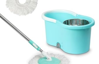 BonKaso Plastic Spin Mop Bucket, Moppers for Cleaning Floor, Mop Set Extendable Handle, Removable Wringer 360° with Floor Cleaner Mopping Stick (Round Mop with Steel Wrangler)