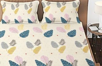 BSB HOME 100% Cotton Feel Double Bed Bedsheet Set | 144 TC Soft & Breathable | Cream Leaf Print with 2 Pillow Covers | Wrinkle Free | for Bedroom & Gifting (90 x 90 Inches)