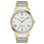 TIMEX Classics Analog Watch for Man with White Round Dial & Two Tone Stainless Steel Bracelet Band Water Resistant Men’s Wrist Watches – TW000R432