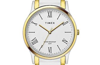 TIMEX Classics Analog Watch for Man with White Round Dial & Two Tone Stainless Steel Bracelet Band Water Resistant Men’s Wrist Watches – TW000R432
