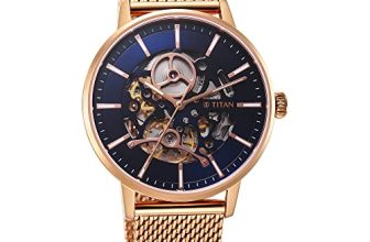 Titan Slimline Mechanical Midnight Blue Dial Rose Gold Stainless Steel Strap Watch for Men – NT90159WM01