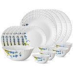 Larah by BOROSIL Lavender Opalware Dinner Set (White) – 19-Pieces