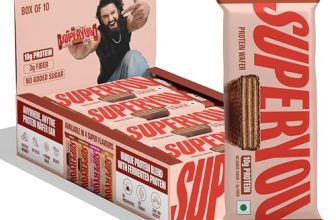 SuperYou Chocolate Protein Wafer Bars (Pack of 10)|10g Protein, 3g Fiber, No Added Sugar|Yeast Fermented Protein|Energy Bars|Crunchy Wafer Bar|100% Vegetarian|No Palm Oil|400g