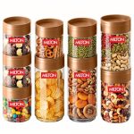 MILTON Stack IT Airtight Kitchen Jars Set of 9 I Food Grade Plastic Kitchen Storage and Containers I Transparent, Stackable & Unbreakable I (5 x 360ml; 2 x 680ml; 2 x 890ml) I Brown