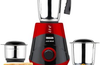 INALSA Mixer Grinder|500W Powerful Motor|High RPM 21000 for Finer Grinding Result|3 Stainless Steel Jars (1.2 L,0.8 L,0.4 L)|Leak-Proof Lid|3 Speed Control & Pulse Function|2 Year Warranty|Jazz Bold