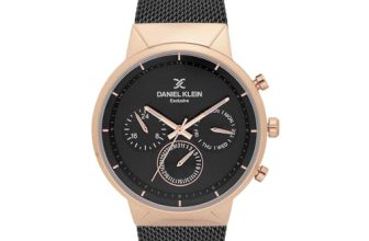 Daniel Klein Analog Black Round Dial Rose Gold Case Black Mesh Strap Multifunction Water-Resistant Wrist Watch for Men Boys DK11750-3