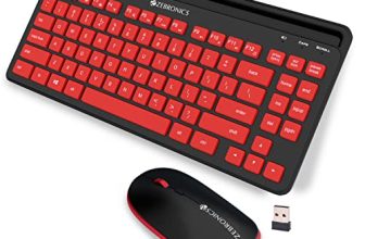Zebronics-Companion 114 Wireless Keyboard and Mouse Combo Compact 2.4GHz Featuring Integrated Multimedia Keys, Smartphone/Tablet Holder, UV Printed Keycaps, and On/Off Switch (Red +Black)