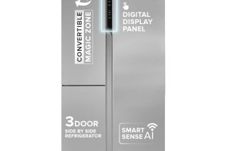 Haier 598L Frost Free 3-Door 3 Star Side by Side Refrigerator with Convertible, Wi-Fi, Inverter, Digital Display Panel, Deo Fresh Technology (HRT-683ISU1, Inox Steel)