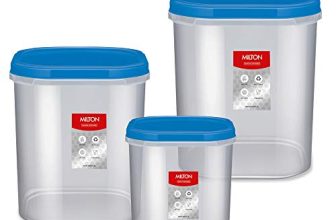 MILTON Quadra Modular Multi-Purpose Plastic Containers with Lid, Set of 3 (6L, 8L, 12L) Kitchen Storage Container Set for Spices, Atta, Grains Organizers, Transparent Dabba, Blue