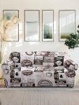 Amazon Brand – Solimo Polyester Streachable Retro Printed Coffee Day Sofa Cover (Two Seater Sofa Cover,Cream)
