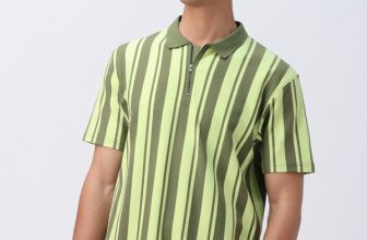 The Souled Store Striped Men Polo Neck Green T-Shirt