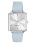 Nine West Women’s Analog Watch, Light Blue Faux Leather Strap, Vegan Leather Strap, Limited Movement, Chronograph, Silver-Tone Dial, NW/2671SVLB