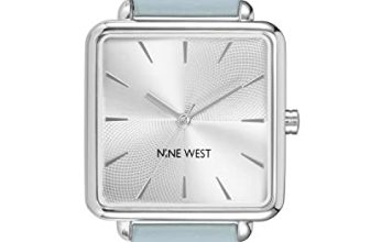Nine West Women’s Analog Watch, Light Blue Faux Leather Strap, Vegan Leather Strap, Limited Movement, Chronograph, Silver-Tone Dial, NW/2671SVLB