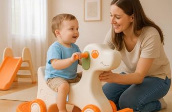 Amazon Brand – Jam & Honey 3-in-1 Puppy Push On Ride On Rocker for Kids | Balancing Board | Backrest | Easy Grip | Four Wheel | Durable and Safe | Lightweight | Animal Theme | 12 Months+ | Orange