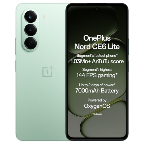 OnePlus Nord CE6 Lite | 6GB+128GB | Vivid Mint | Segment’s Fastest Dimensity 7400 Apex Processor | 7000mAh Battery | Segment’s Highest 144Hz Refresh Rate | 50MP Main Camera, 4K Video Recording
