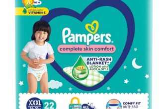Pampers Complete Skin Comfort Pants Style Baby Diapers, XXX-Large (XXXL) Size, 22 Count, Anti Rash Blanket, Lotion with Aloe Vera, 16-30 kg