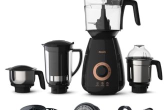 Philips Stainless Steel Mixer Grinder + Food Processor, 3-in-1 750 Watt (Mixer Grinder for home + Juicer + Food Processor) 4 Jar, (HL7707/01), Black