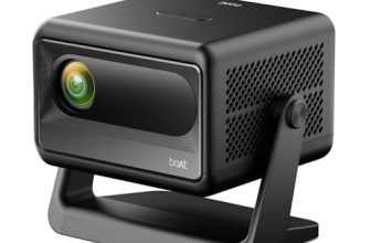 Boat CineHead E1 Smart Projector with Built-in Netflix & Prime Video, 150 ANSI Lumens, Native 720p with 1080p & 4K Support, Vertical Keystone, 3W Speaker, Adjustable Stand (Carbon Black)