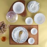 Cello Opalware Dazzle Series Morning Glory Dinner Set, 35 Units | Opal Glass Crockery for 6 | Microwave & Dishwasher Safe | Light-Weight & Thermal Resistant | Crockery Set for Dining & Gifting