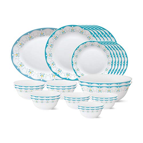 Larah by Borosil Elega Fluted Series Opalware Dinner Set | 40 Pieces for Family of 6 | Microwave & Dishwasher Safe | Bone-Ash Free | Crockery Set for Dining & Gifting | Plates & Bowls | White