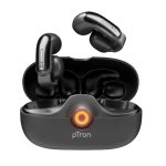 pTron Bassbuds Vortex Clips Wireless Open Ear Earbuds w/Chrome Finish, SafeBeats Tech, 50Hrs Playtime, Dual HD Mic w/AI-ENC, 10mm Driver, Pristine Sound, BTv5.4 Earclips, IPX5,Type C Charging(Black)