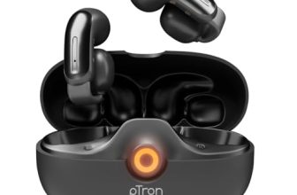 pTron Bassbuds Vortex Clips Wireless Open Ear Earbuds w/Chrome Finish, SafeBeats Tech, 50Hrs Playtime, Dual HD Mic w/AI-ENC, 10mm Driver, Pristine Sound, BTv5.4 Earclips, IPX5,Type C Charging(Black)