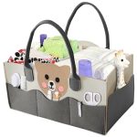 MOM CARE Baby Diaper Organizer Caddy | Nursery Storage Basket with Removable Dividers & 11 Pockets | Portable Baby Essentials Organizer for Diapers, Wipes, Bottles | Felt Diaper Storage Bag – Black