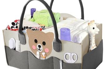 MOM CARE Baby Diaper Organizer Caddy | Nursery Storage Basket with Removable Dividers & 11 Pockets | Portable Baby Essentials Organizer for Diapers, Wipes, Bottles | Felt Diaper Storage Bag – Black