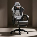 BAYBEE Drogo Multi-Purpose Ergonomic Gaming Chair with 7 Way Adjustable Seat, Head & USB Massager, PU Leather Lumbar Pillow Home & Office Chair with Full Reclining Back Footrest (Emperor Grey)