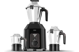 Havells Hexo Plus 1100 Watt Mixer Grinder | 3 Stainless Steel Jars with Handle | 22000 RPM High-Speed Motor | 100 Min Continuous Runtime | Metal Jar Base | 5 Year Motor Warranty (Black)
