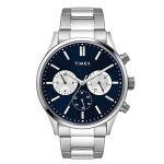 TIMEX Analog Watch for Man with Blue Round Dial & Silver Stainless Steel Bracelet Band Water Resistant Men’s Wrist Watches – TWEG19603