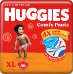 Huggies Comfy Baby Diaper Pants, Upto 50% Faster Absorption – XL(56 Pieces)