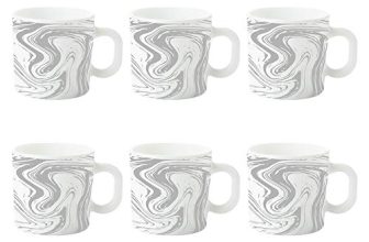 Larah by Borosil Marble Opalware Mug Set – 6 Pieces, White, 180 ml