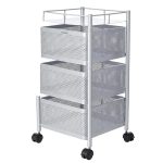 Amazon Brand – Solimo 360° Revolving Preassembled Heavy-Duty 3 Layer Square Portable Trolley with Wheels | Multipurpose Storage Racks | Books, Fruits and Vegetables (Matte,Silver)