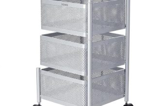 Amazon Brand – Solimo 360° Revolving Preassembled Heavy-Duty 3 Layer Square Portable Trolley with Wheels | Multipurpose Storage Racks | Books, Fruits and Vegetables (Matte,Silver)
