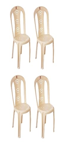 Cello Arc Chair Set of 4, Marble Beige | Unbreakable, Durable & Strong | Blended PP Material, Easy to Clean | Plastic Chair for Living Room, Office & Outdoor | 3 Years Warranty – Manufacturing Defects