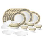 Larah by Borosil Regal Fluted Series Opalware Dinner Set | 31 Pieces for Family of 6 | Microwave & Dishwasher Safe | Bone-Ash Free | Crockery Set for Dining & Gifting | Plates & Bowls | White