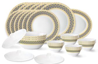 Larah by Borosil Regal Fluted Series Opalware Dinner Set | 31 Pieces for Family of 6 | Microwave & Dishwasher Safe | Bone-Ash Free | Crockery Set for Dining & Gifting | Plates & Bowls | White