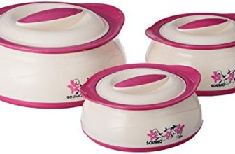 Amazon Brand – Solimo Stainless Steel Inner Casserole (Pink Silver, 450/900/1450 ml) -Set of 3