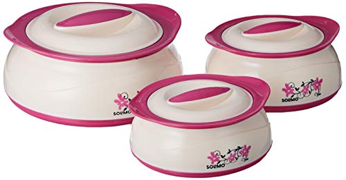 Amazon Brand – Solimo Stainless Steel Inner Casserole (Pink Silver, 450/900/1450 ml) -Set of 3