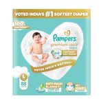 Pampers Premium Care Pant Style Baby Diapers | Large (L size) | 88 Count | Voted India’s Softest | All-in-1 with 360 Cottony Softness Diapers| 9-14kg