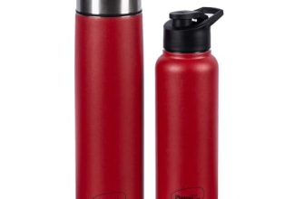 Pigeon by Stovekraft Therminox Stark Plus Vacuum Insulated Flask 1000ml + INOX Hydra Single Walled Fridge Bottle 900ml Bottle Combo, (Red) |Leak Proof|Kitchen|Travel|Office|Gym|Stainless Steel