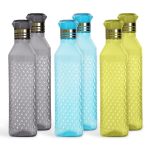 HW Kitchen Plastic Water Bottle I Water Bottle 1 Ltr | Ideal For Kitchen Home Office Travel Small Fridge For Room Gym| Unbreakable & Leak Proof I BPA Free | Set Of 6 Water Bottles, Assorted