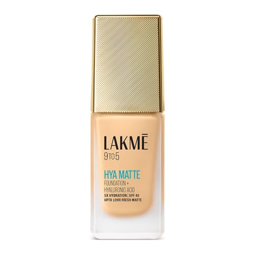 LAKMÉ 9to5 Hya Matte Full Coverage, All Skin type Foundation + Hyaluronic Acid Warm Creme – 25ml